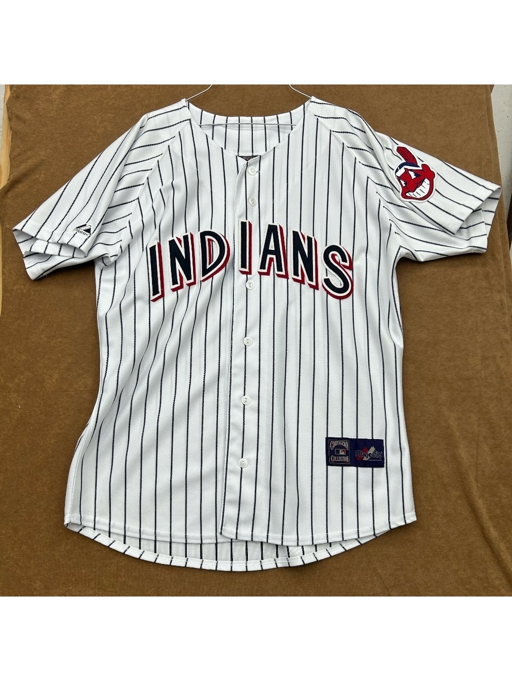 Majestic Cooperstown Collection Cleveland Indians Pinstripe Baseball Jersey